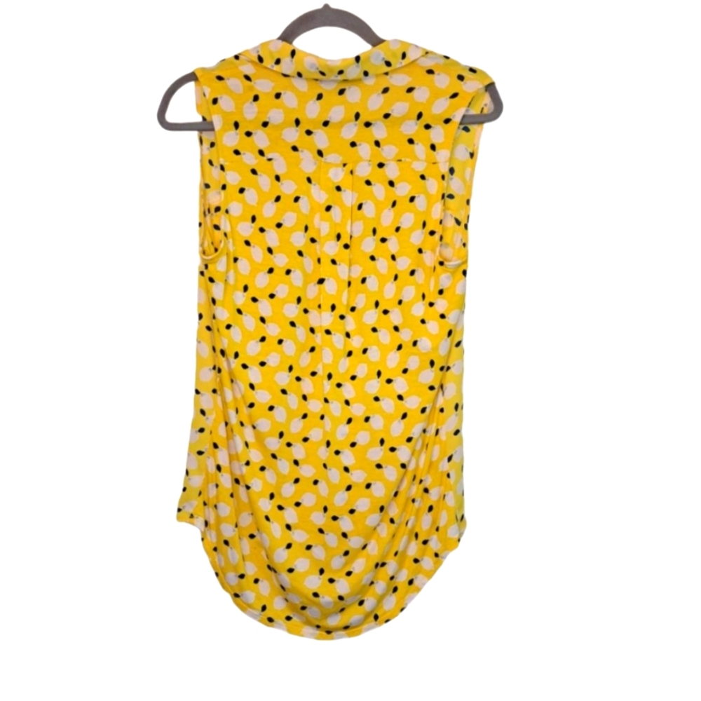 Loft Yellow Lemon Print Collared Split Neck Sleev… - image 2